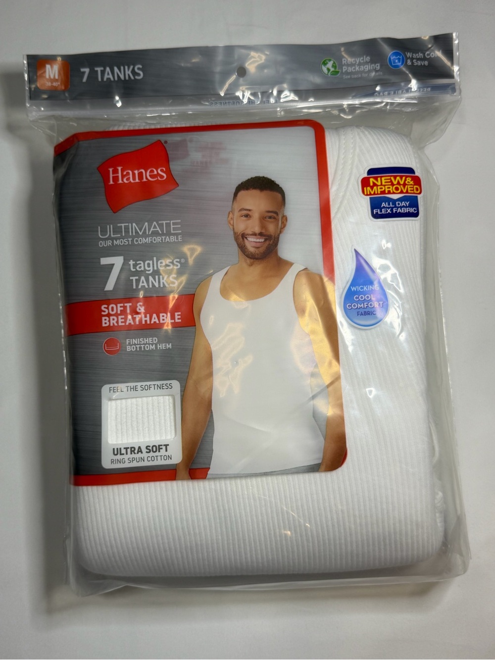 Hanes White Men’s Tagless Tank Tops 7-Pack